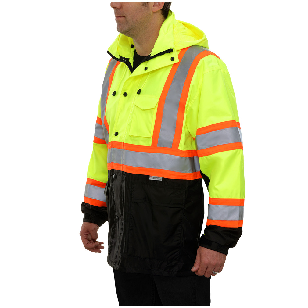 Hi-Vis Durable 2-Tone X-Back Safety DOT Jacket with Breathable Waterproof Hooded
