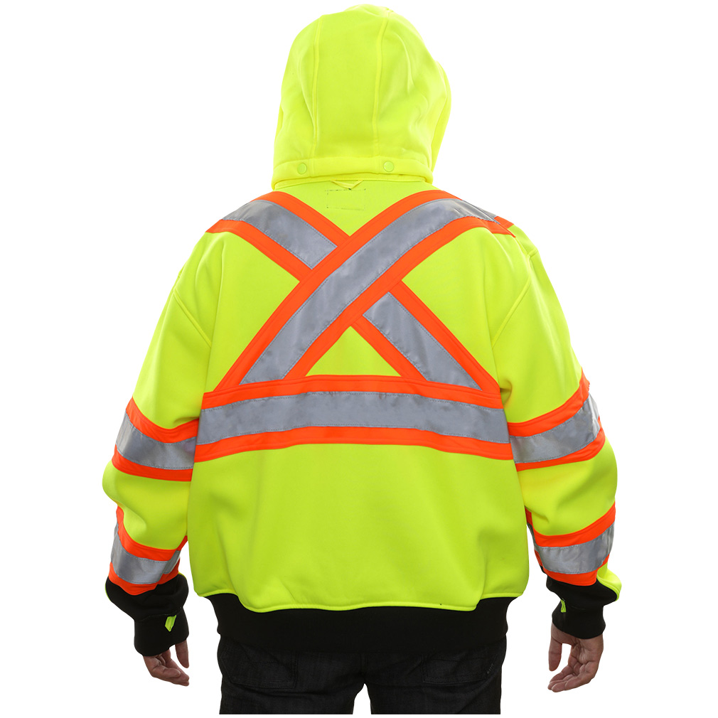 Hi-Vis Full Zip 2-Tone Contrasting X-Back Safety Sweatshirt with Removeable Hood