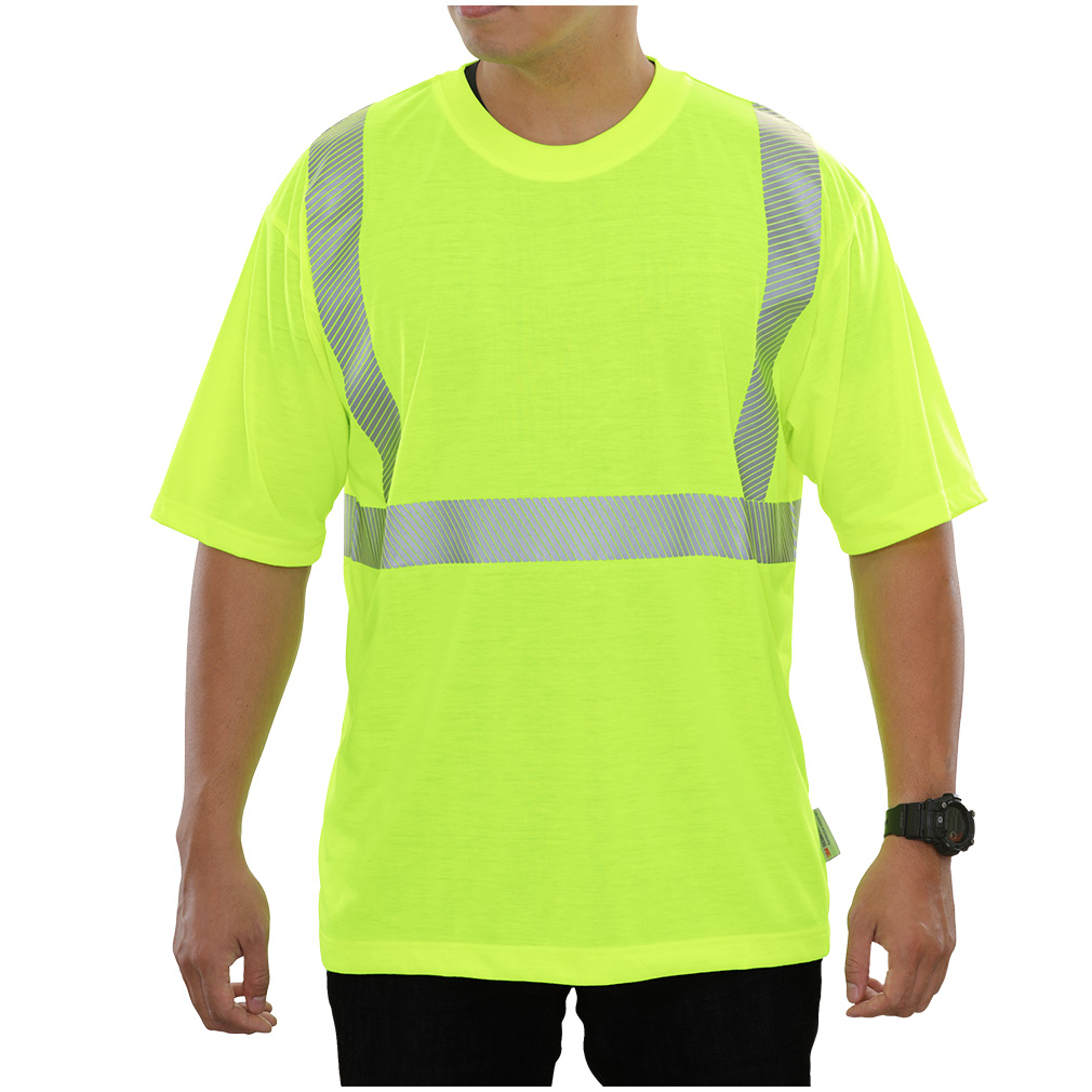 Hi-Vis Comfortable Wicks Moisture Safety ANSI Class 2 Jersey Knit T-Shirt With High Transfer Tape
