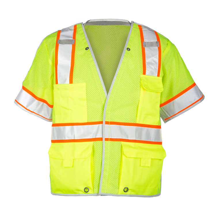 Hi-Vis Cool Mesh with Solid Pockets Stafety Vest with Ultra-Cool™ Contrasting Mesh