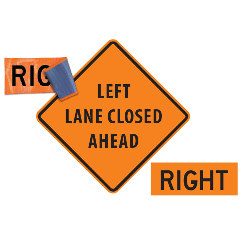 Roll-up Sign, "Left Lane Closed Ahead", with Writeable Hook and Loop Overlay, Reflective V