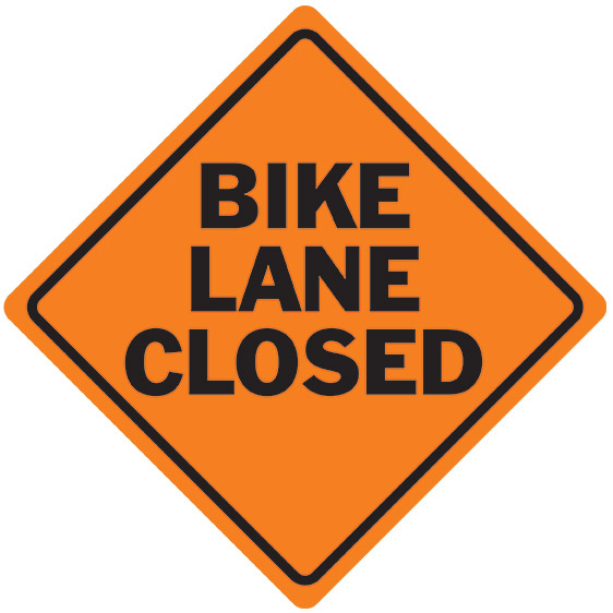 Roll-up Sign, "Bike Lane Closed", Black on Orange, Mesh, with Ribs