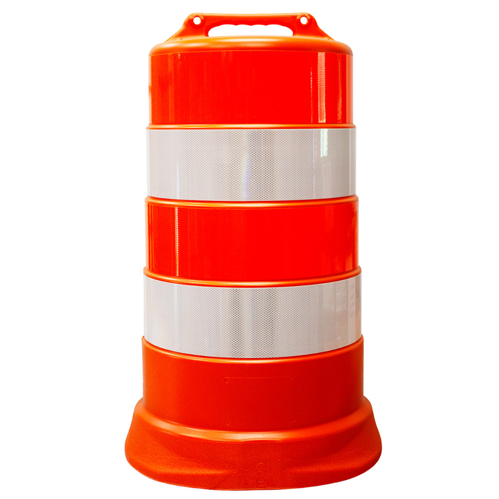 Road Barrel, Orange with 4 Reflective Stripes, 6" DG Stripe Width