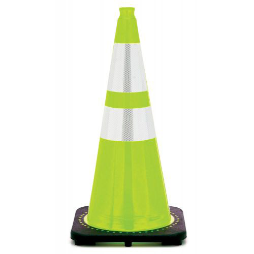 Safety Cone, 28", Lime Color, Double Reflective Collars, 7 lb Base, Injection Molded PVC