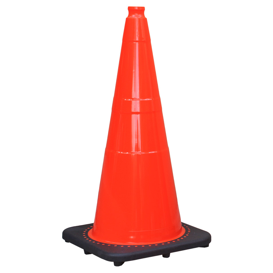 Safety Cone, 28", Orange, 7 lb Base, Injection Molded PVC