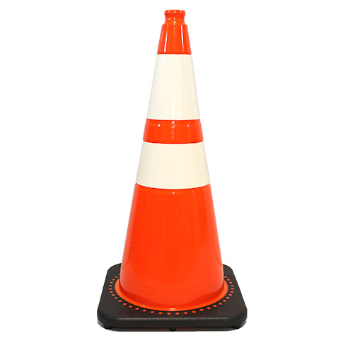 Safety Cone, 28", Orange, Double Engineer Grade Collars, 7 lbs Base, Injection Molded PVC