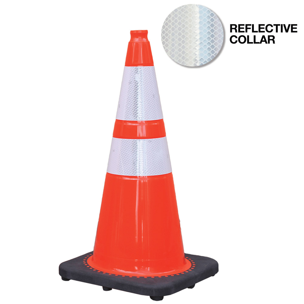 Safety Cone, 28", Orange, Double Hi Intensity Reflective Collars, 7 lb Base, Injection Molded P