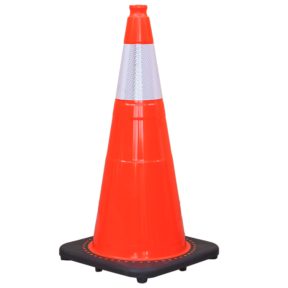 Safety Cone, 28", Orange, Single Reflective Collar, 7 lb Base, Injection Molded PVC