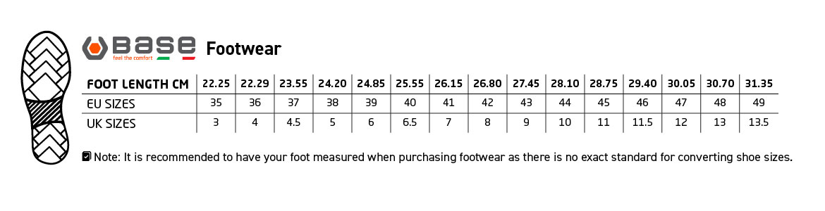 Base footwear size chart