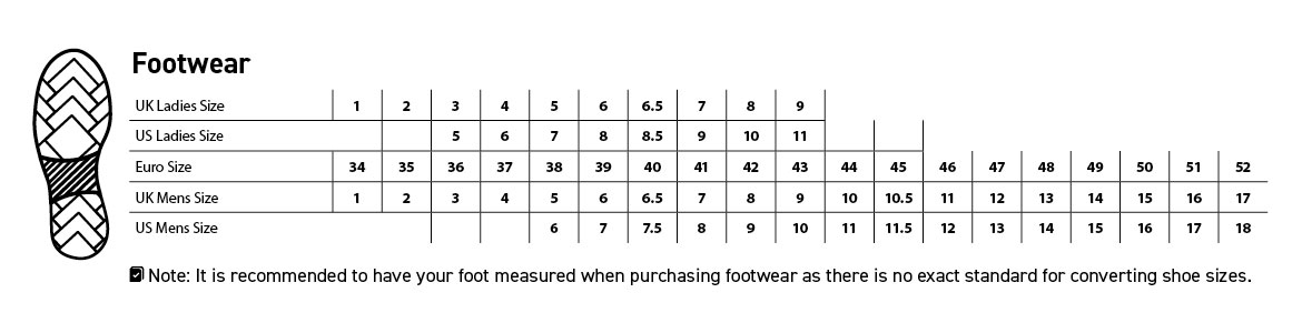 Footwear size chart