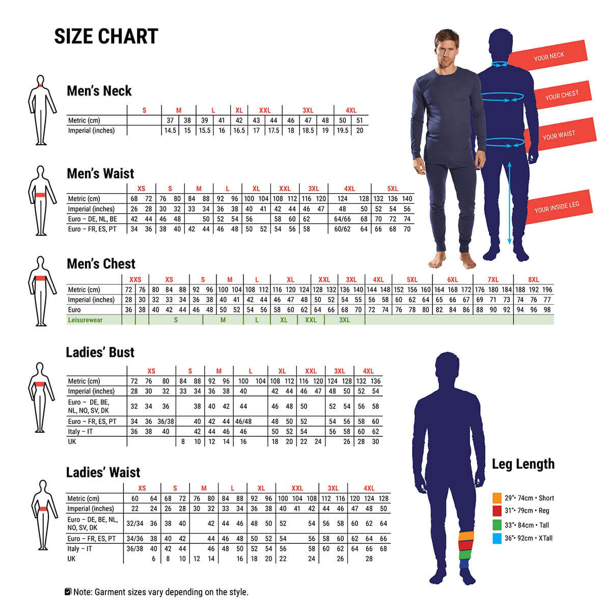 Garments size chart
