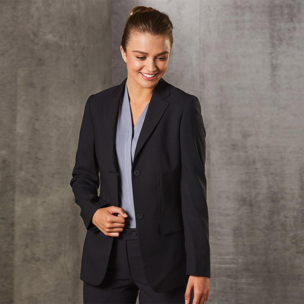Women's Poly/Viscose Stretch Two Buttons Mid Length Jacket