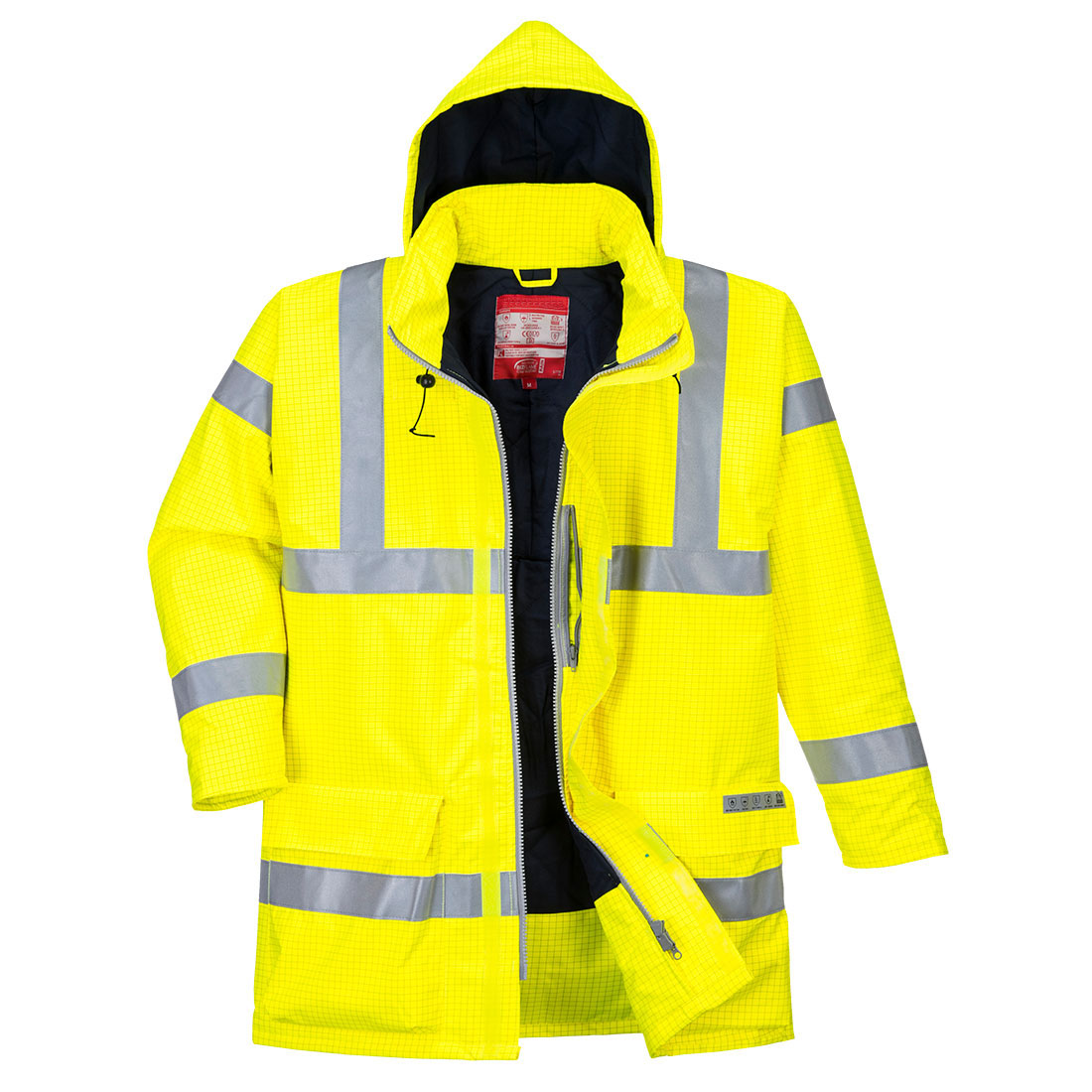 Hi-Vis Flame Resistant Antistatic Waterproof PU Coated Jacket with Lining