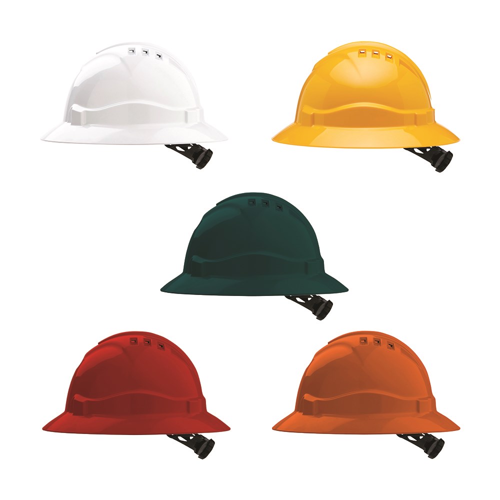 ABS Lightweight Durable Vented Full Brim Safety Helmet with Ratchet Harness