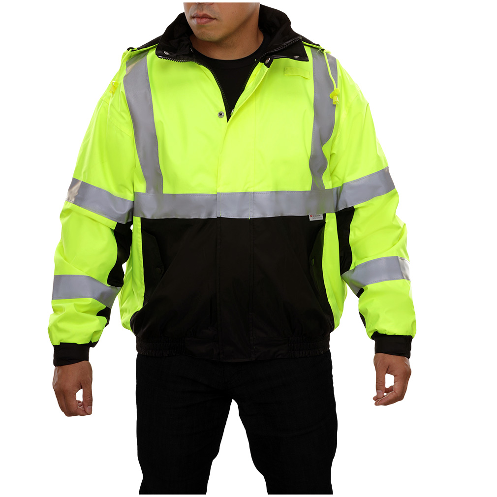 Hi-Vis 2-Tone Safety Bomber Jacket with Breathable&Waterproof Hood