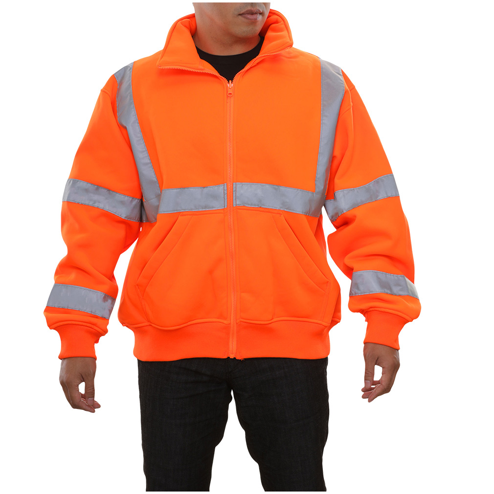 Hi-Vis Full Zip Orange \ Yellow Safety Sweatshirt with Removeable Hood 10.5OZ